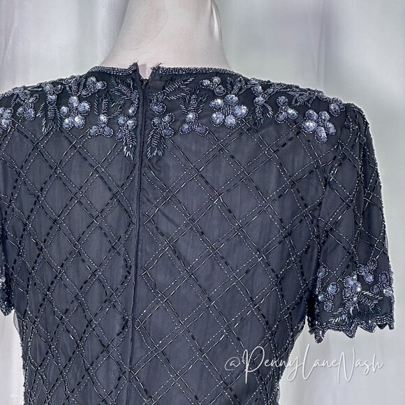 Stenay Vintage 80'S Floral Sequin Beaded Mesh Trim Blouse Black - Picture 12 of 14